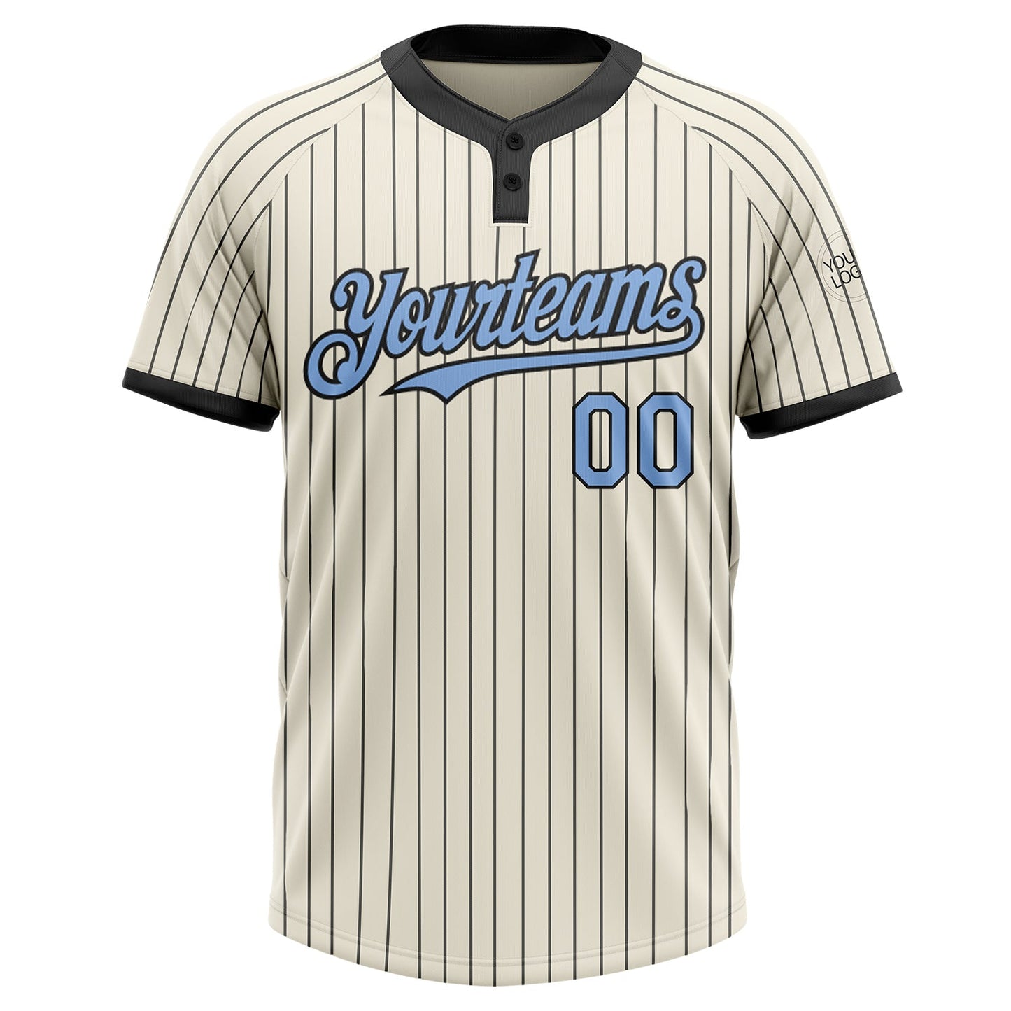 Custom Cream Black Pinstripe Light Blue Two-Button Unisex Softball Jersey Limited