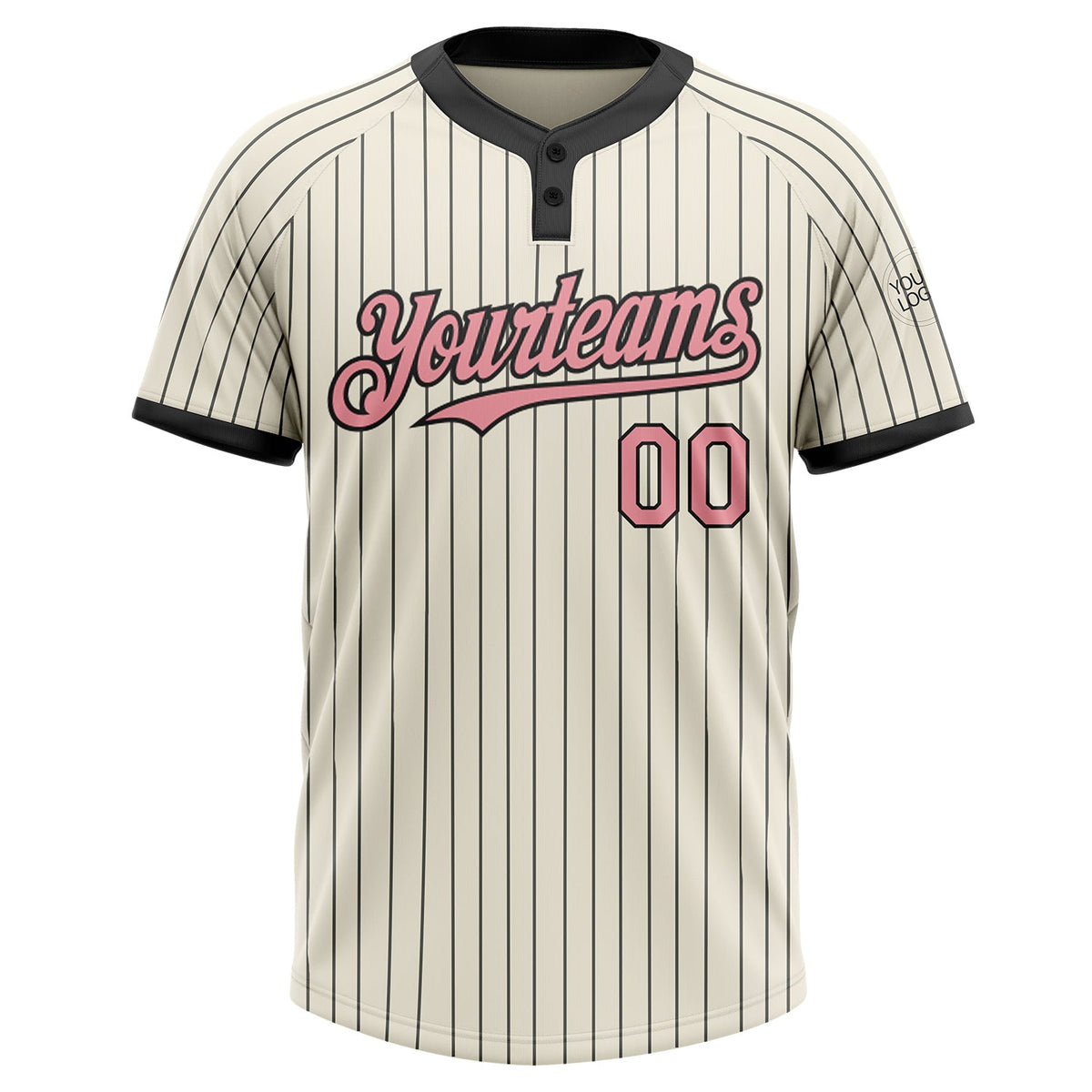 Custom Cream Black Pinstripe Medium Pink Two-Button Unisex Softball Jersey Limited