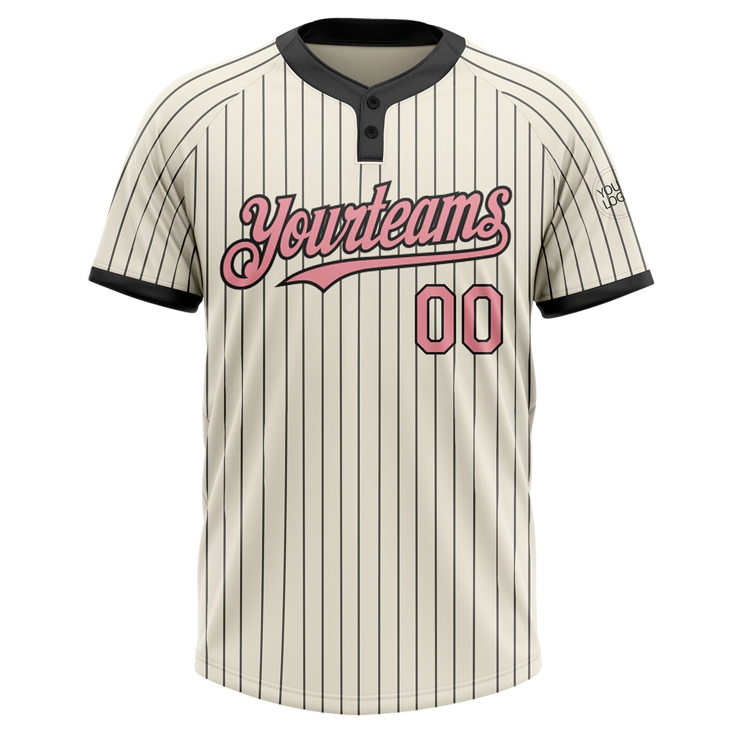 Custom Cream Black Pinstripe Medium Pink Two-Button Unisex Softball Jersey Limited