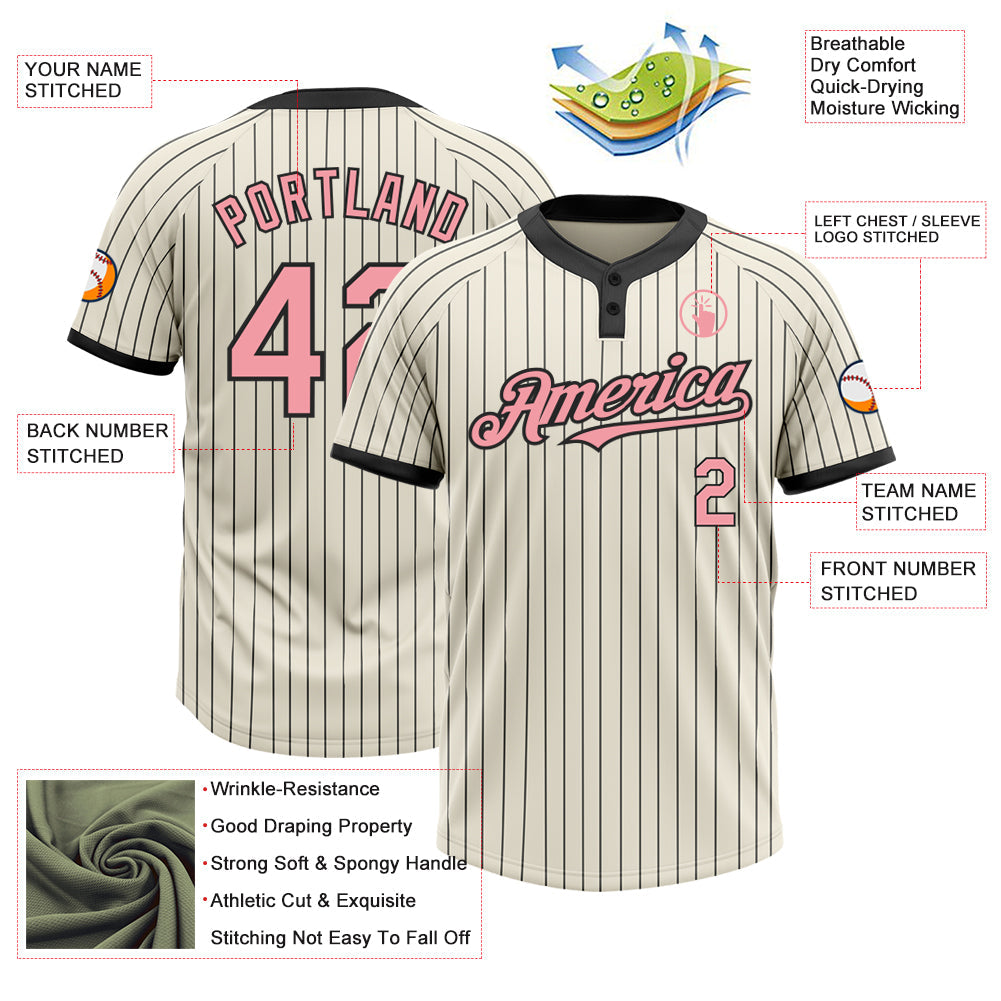Custom Cream Black Pinstripe Medium Pink Two-Button Unisex Softball Jersey Limited