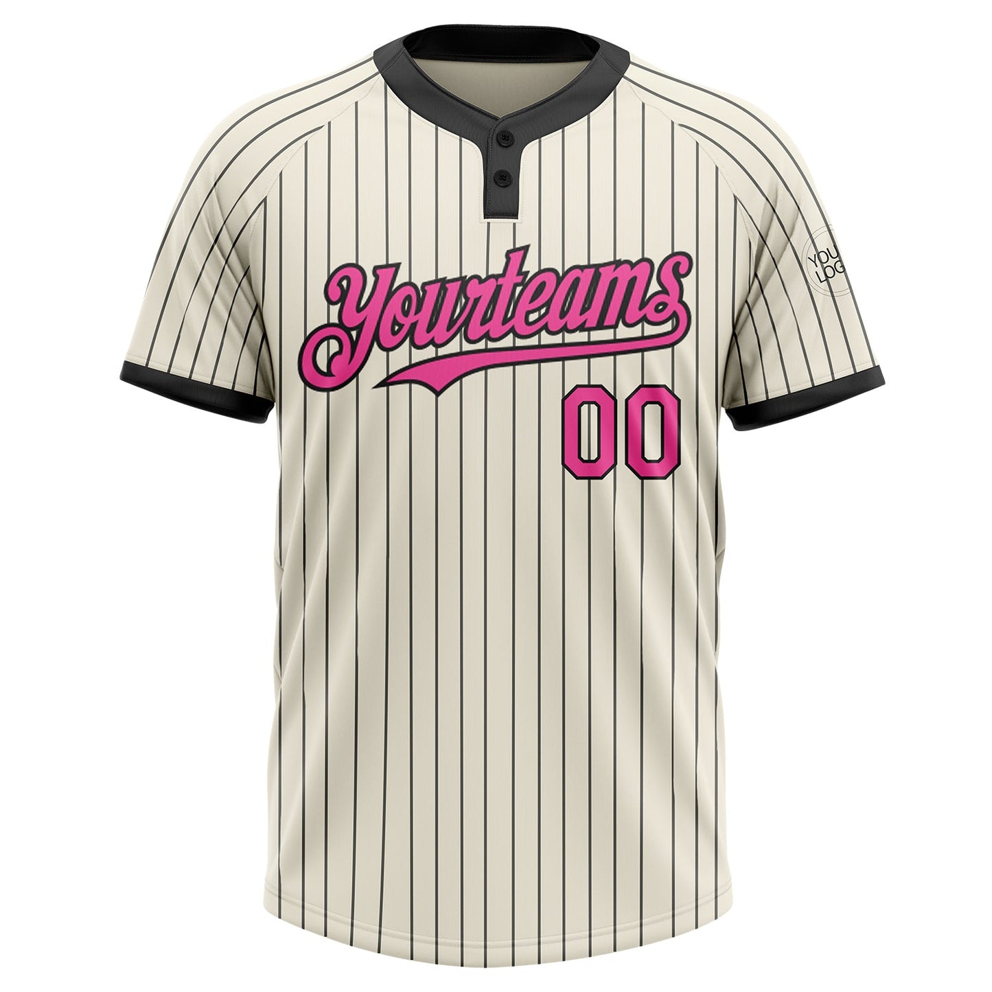 Custom Cream Black Pinstripe Pink Two-Button Unisex Softball Jersey Limited