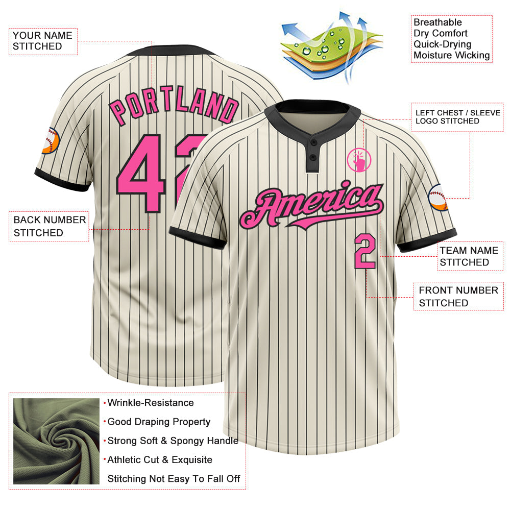 Custom Cream Black Pinstripe Pink Two-Button Unisex Softball Jersey Limited