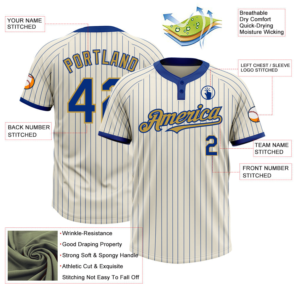 Custom Cream Royal Pinstripe Old Gold Two-Button Unisex Softball Jersey Limited