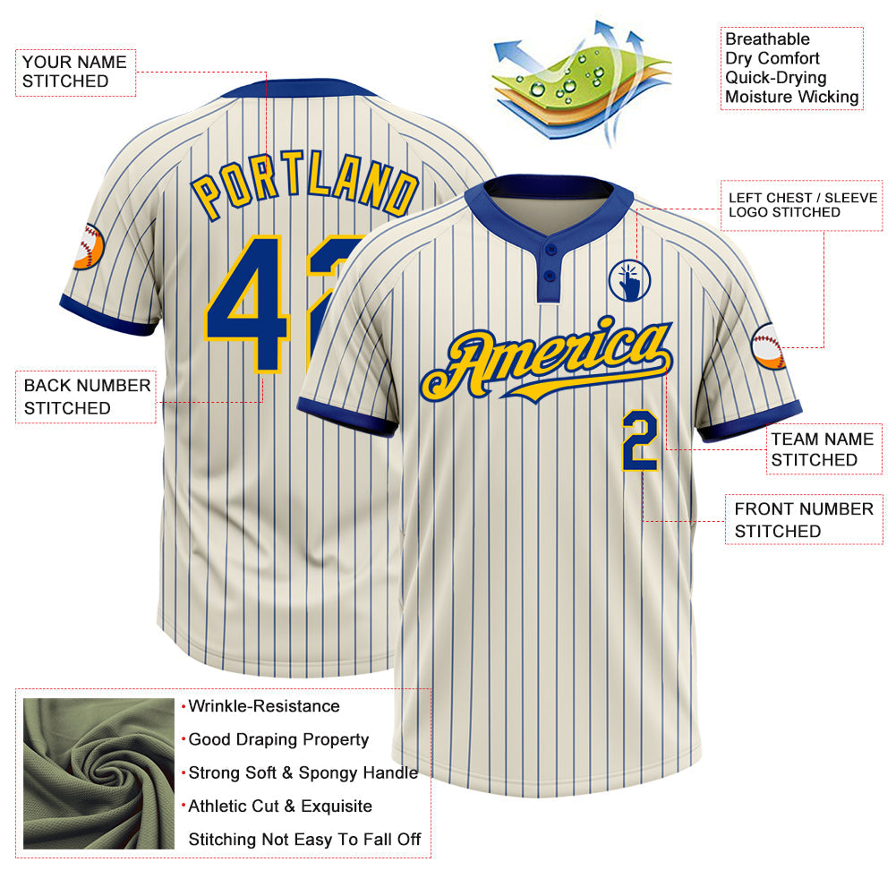 Custom Cream Royal Pinstripe Yellow Two-Button Unisex Softball Jersey Limited