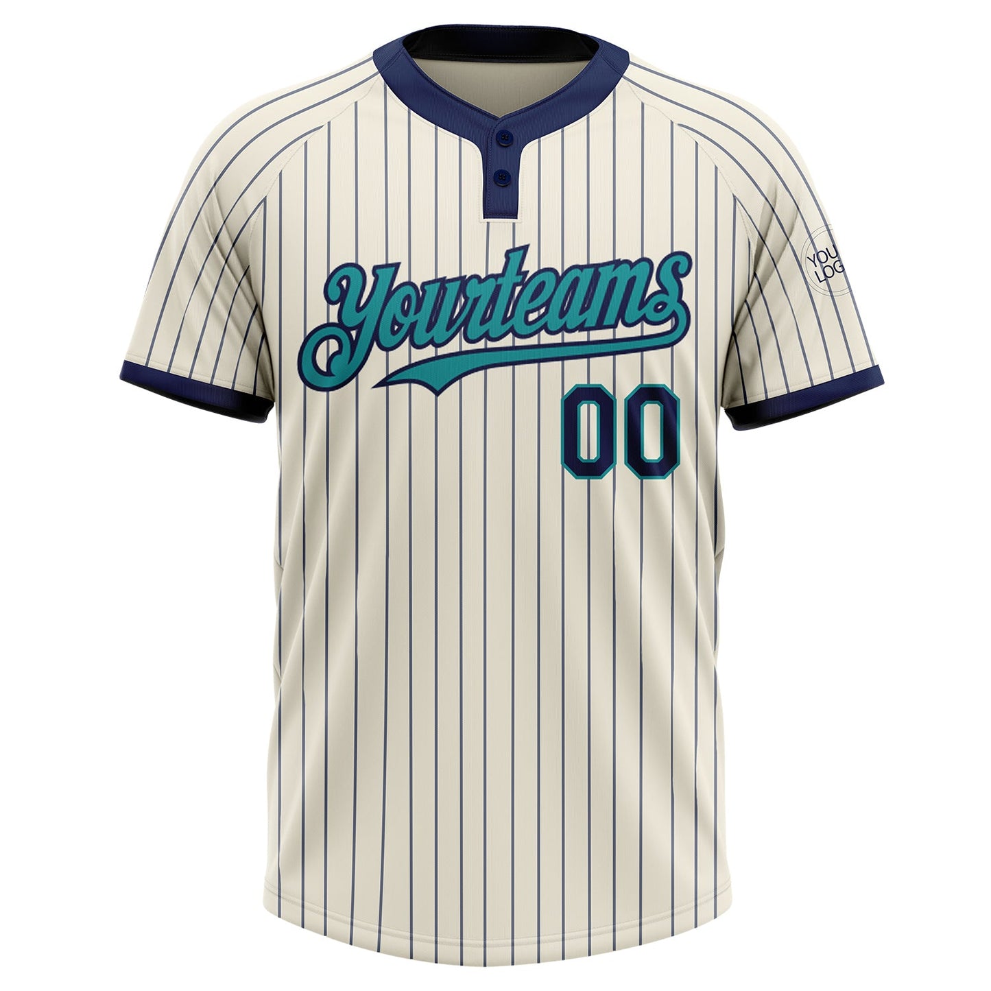 Custom Cream Navy Pinstripe Teal Two-Button Unisex Softball Jersey Limited