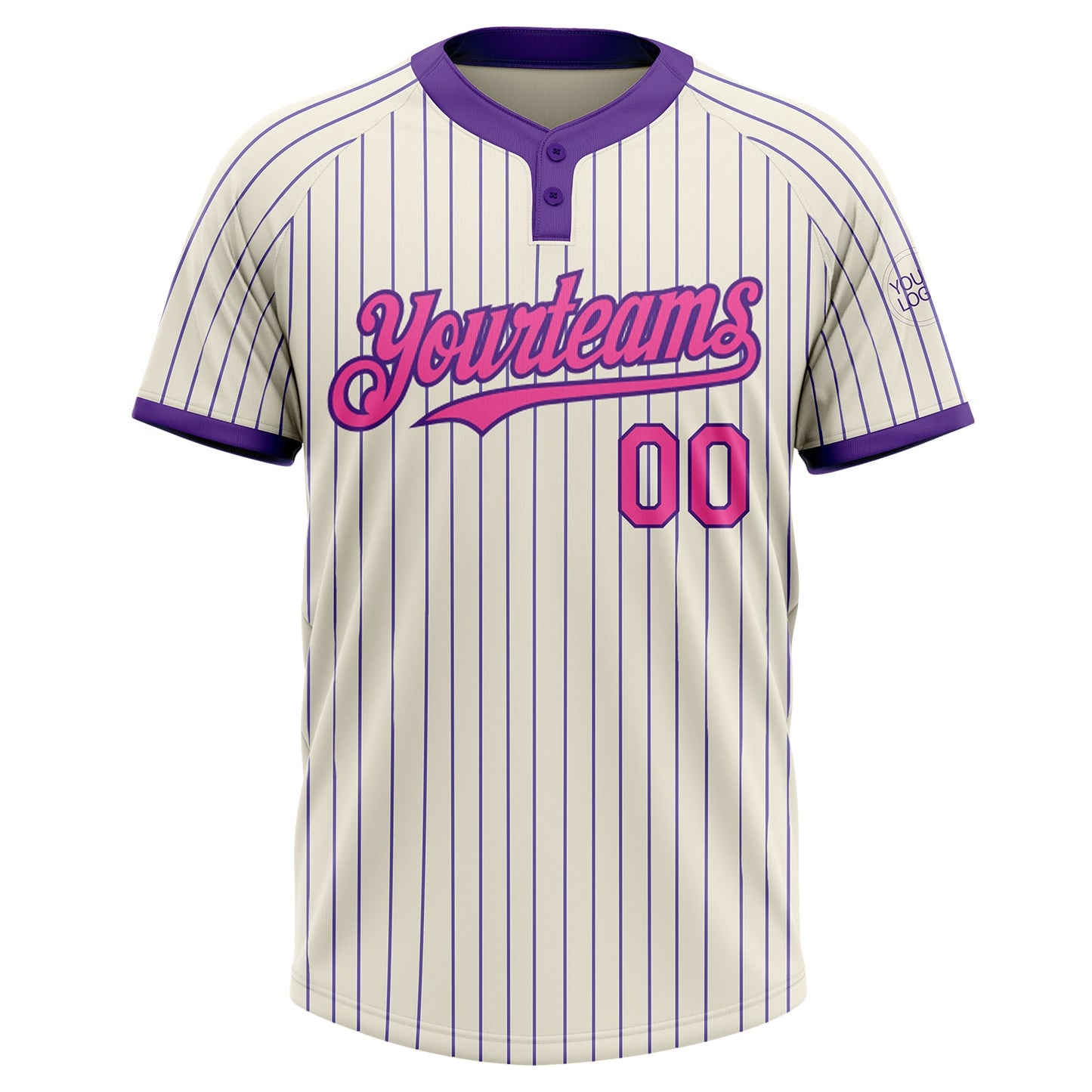 Custom Cream Purple Pinstripe Pink Two-Button Unisex Softball Jersey Limited