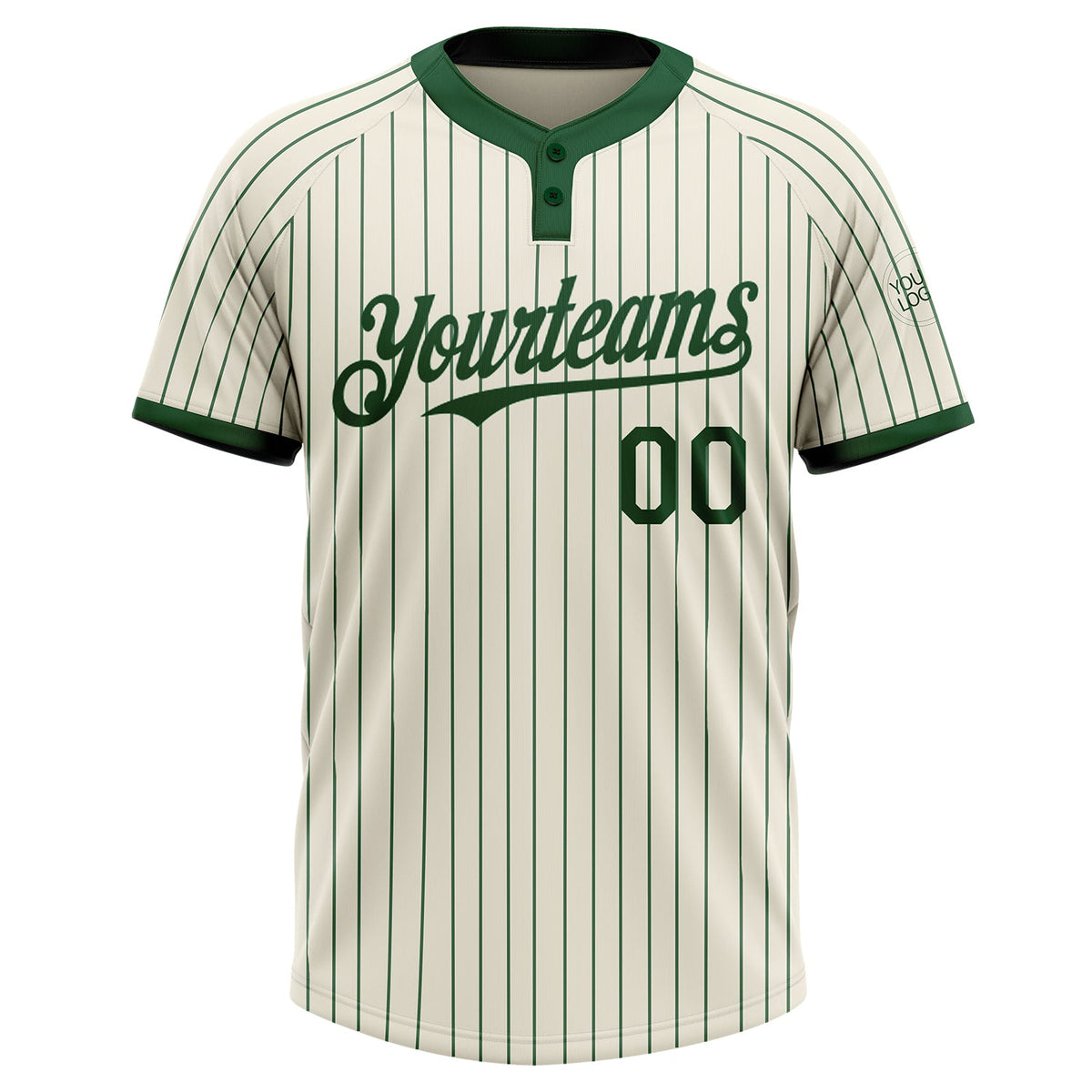 Custom Cream Green Pinstripe Green Two-Button Unisex Softball Jersey Limited