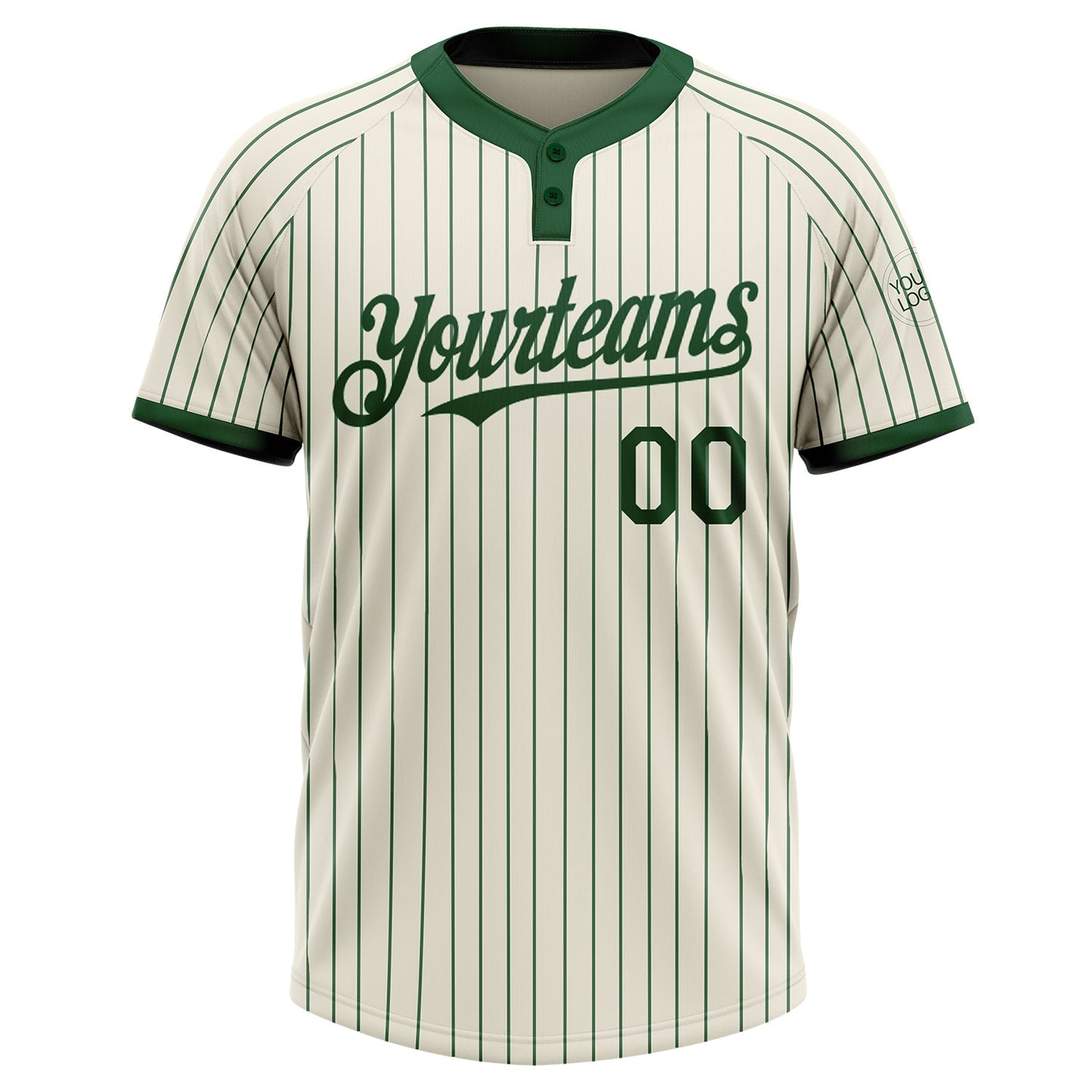 Custom Cream Green Pinstripe Green Two-Button Unisex Softball Jersey Limited