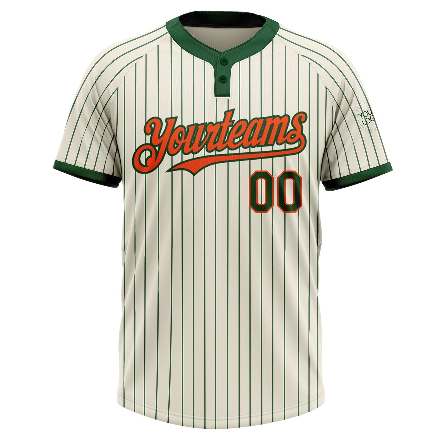 Custom Cream Green Pinstripe Orange Two-Button Unisex Softball Jersey Limited