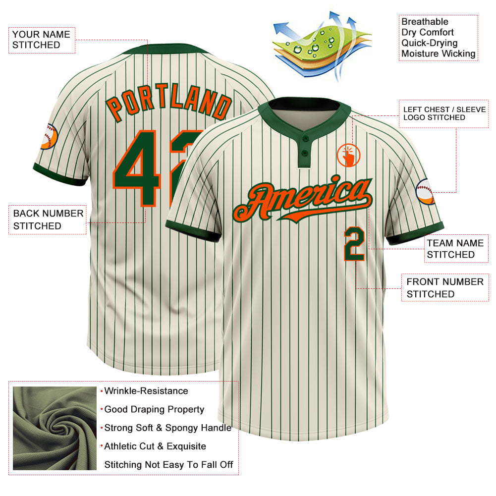 Custom Cream Green Pinstripe Orange Two-Button Unisex Softball Jersey Limited
