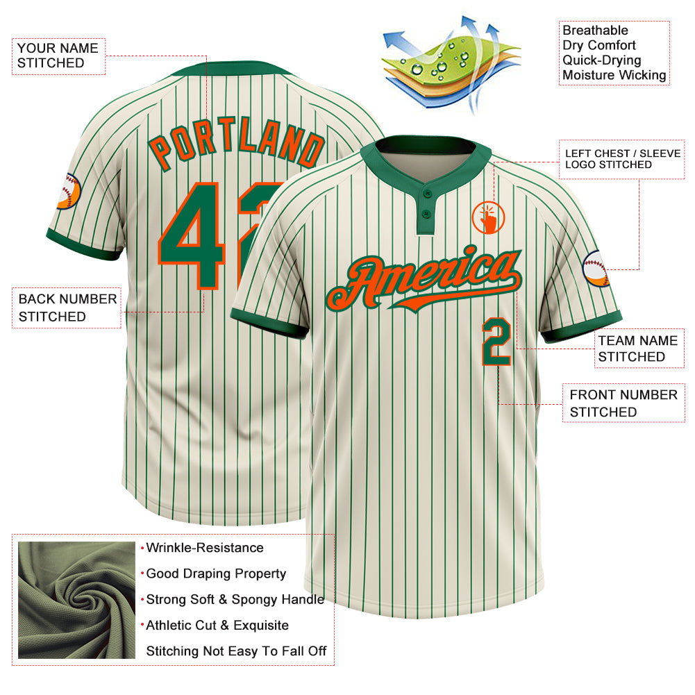 Custom Cream Kelly Green Pinstripe Orange Two-Button Unisex Softball Jersey Limited