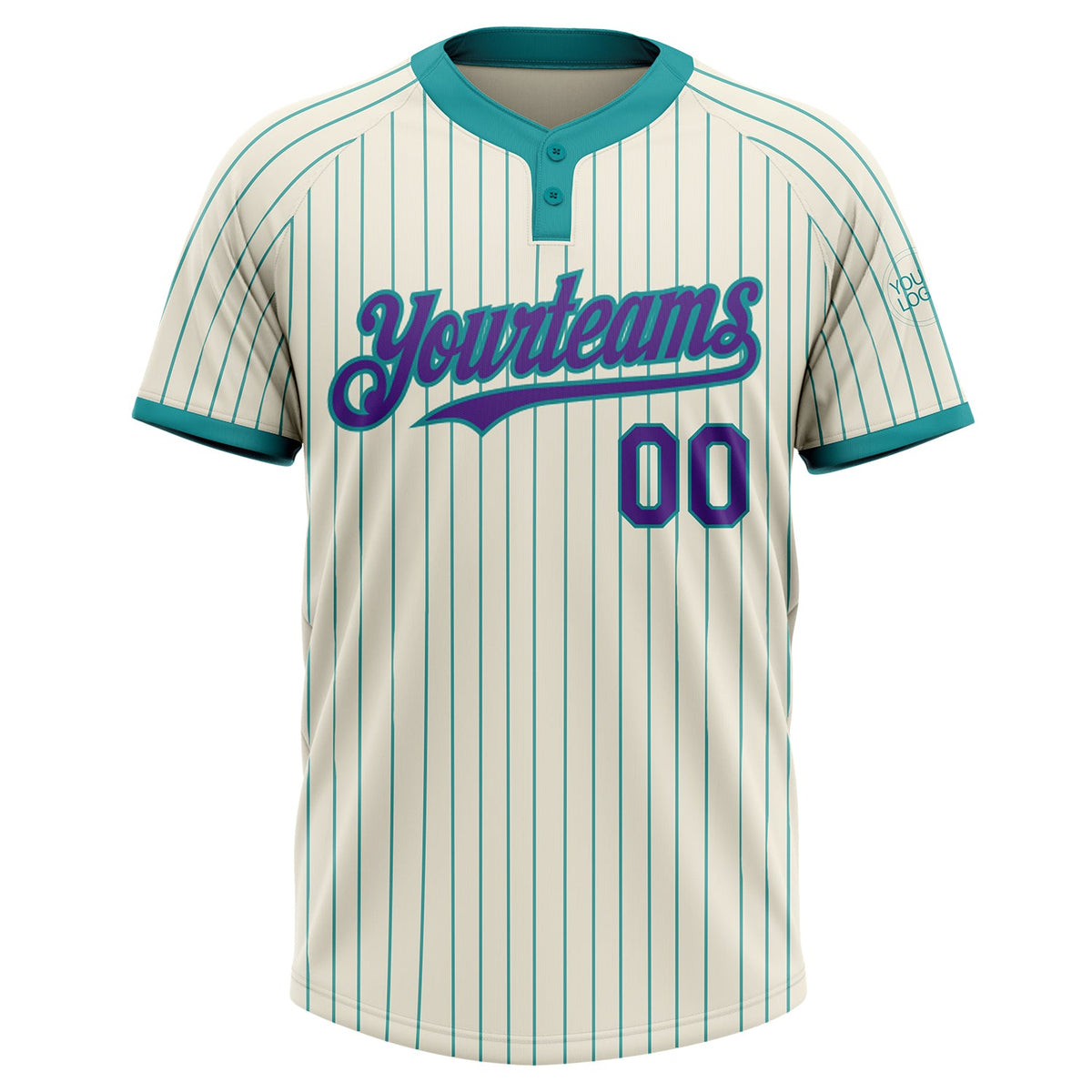 Custom Cream Teal Pinstripe Purple Two-Button Unisex Softball Jersey Limited