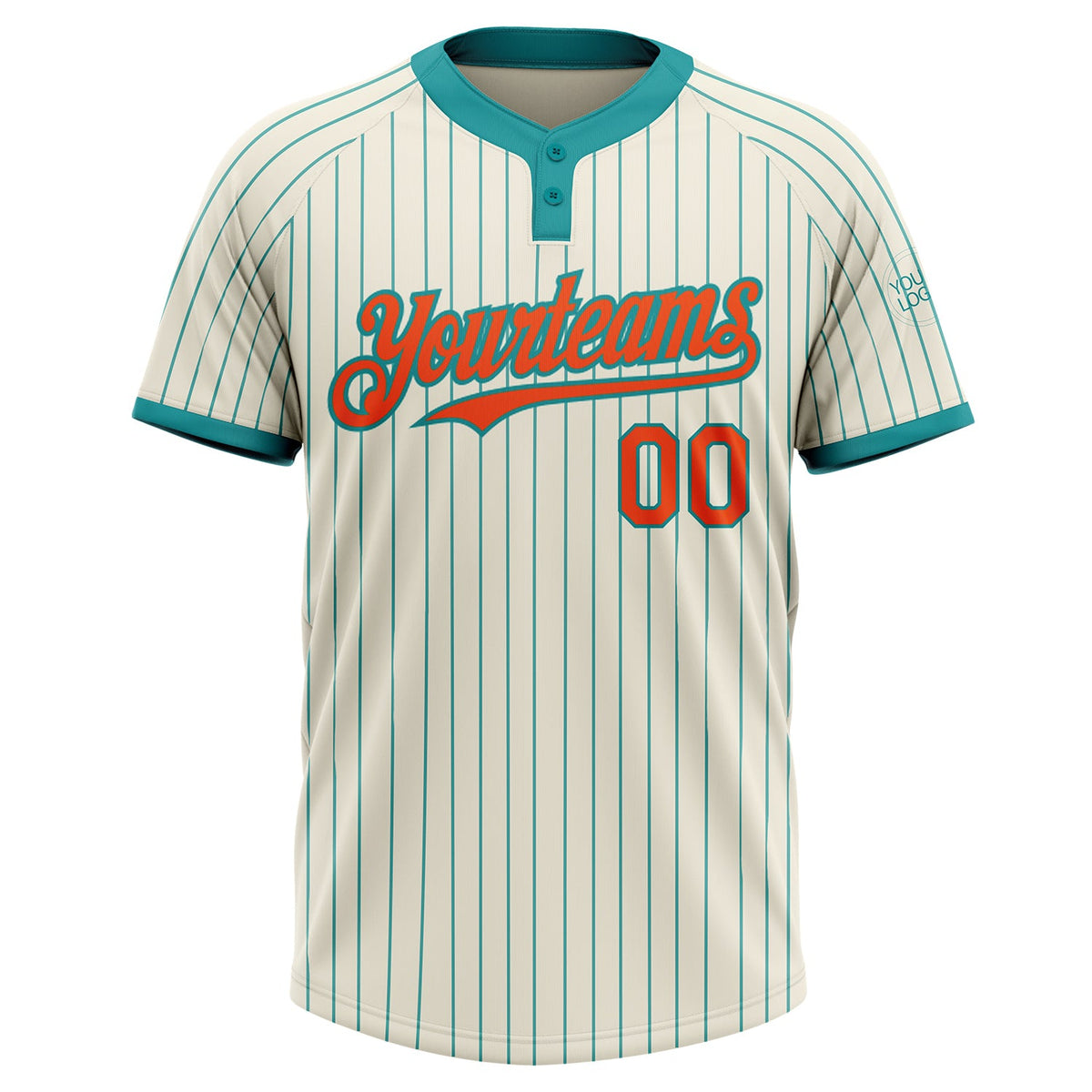 Custom Cream Teal Pinstripe Orange Two-Button Unisex Softball Jersey Limited