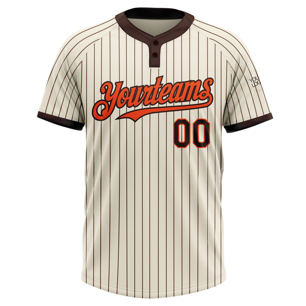 Custom Cream Brown Pinstripe Orange Two-Button Unisex Softball Jersey Limited