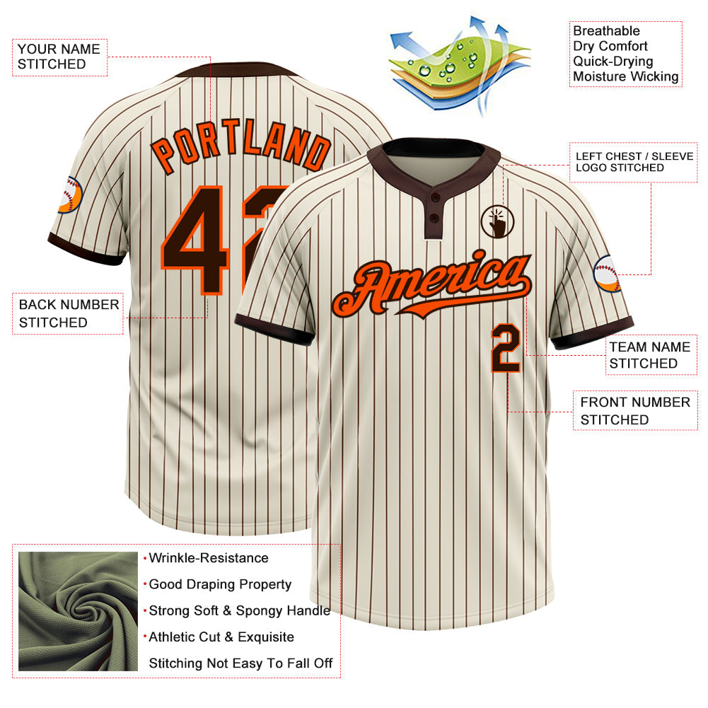 Custom Cream Brown Pinstripe Orange Two-Button Unisex Softball Jersey Limited