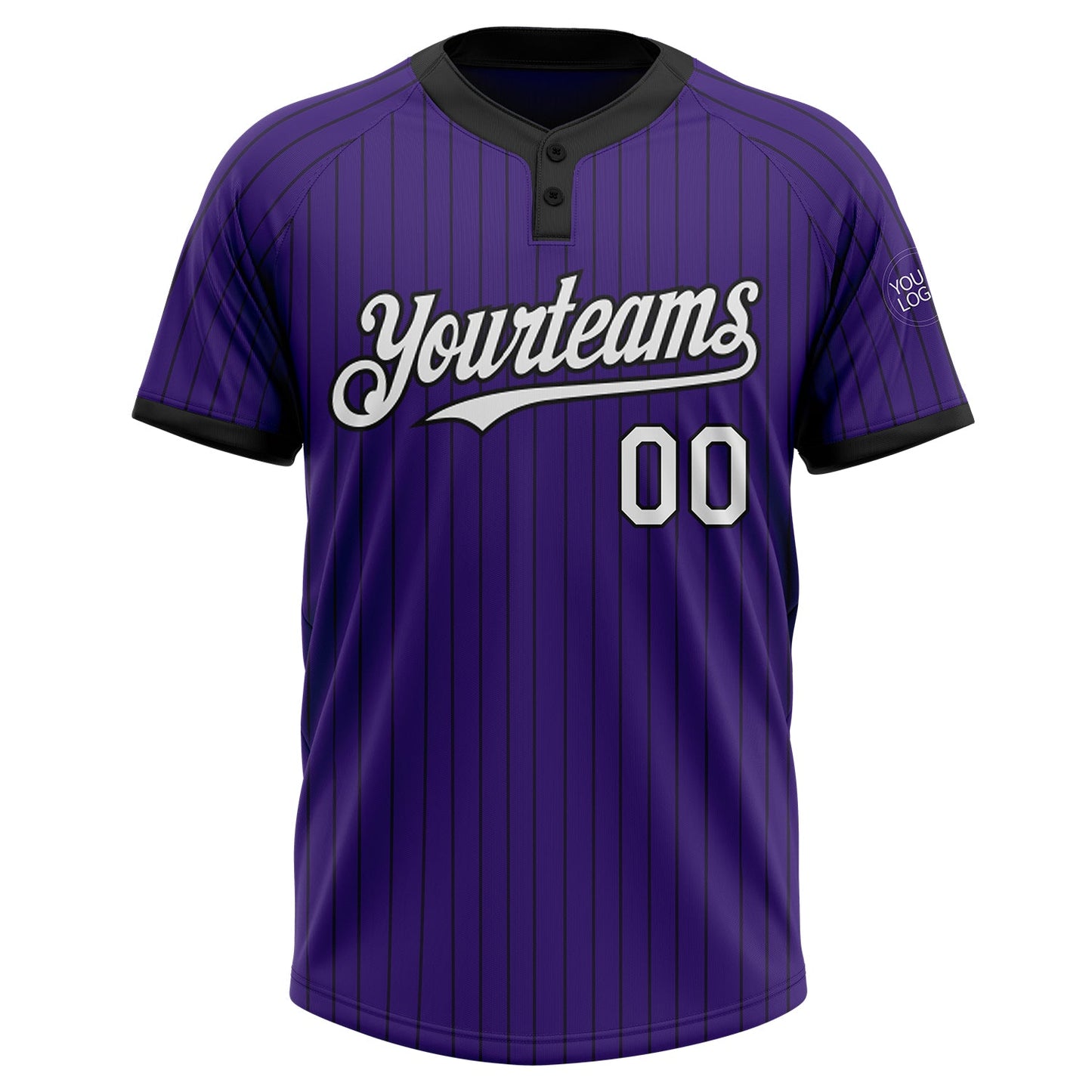 Custom Purple Black Pinstripe White Two-Button Unisex Softball Jersey Limited