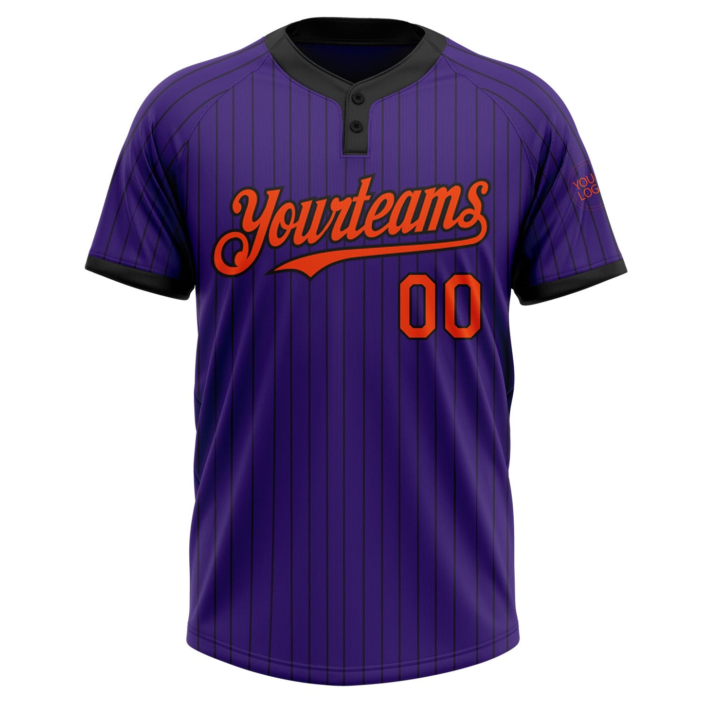 Custom Purple Black Pinstripe Orange Two-Button Unisex Softball Jersey Limited