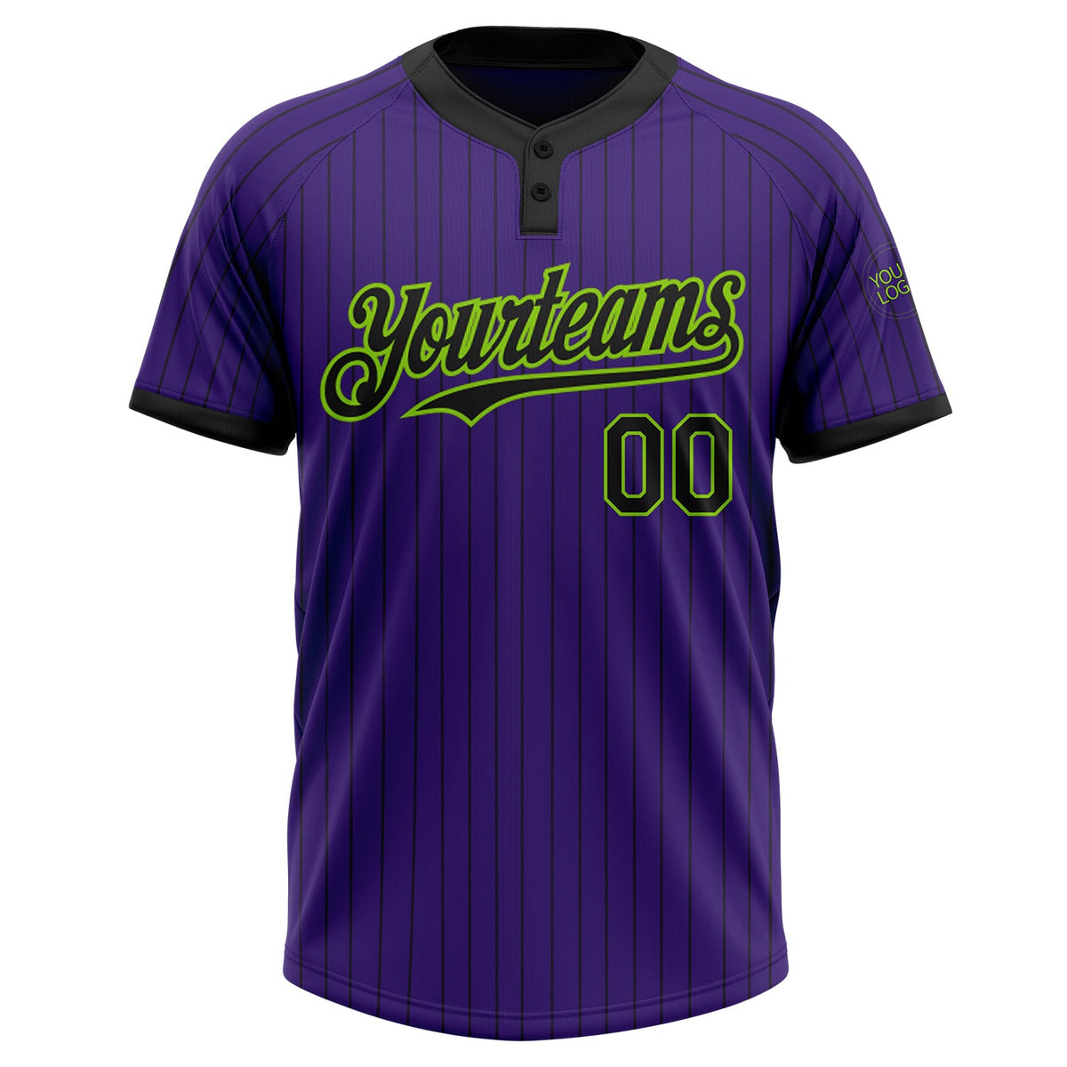 Custom Purple Black Pinstripe Neon Green Two-Button Unisex Softball Jersey Limited