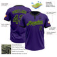 Custom Purple Black Pinstripe Neon Green Two-Button Unisex Softball Jersey Limited