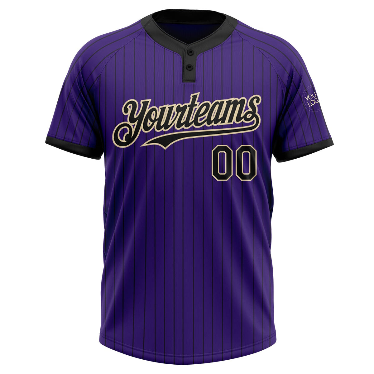 Custom Purple Black Pinstripe Cream Two-Button Unisex Softball Jersey Limited