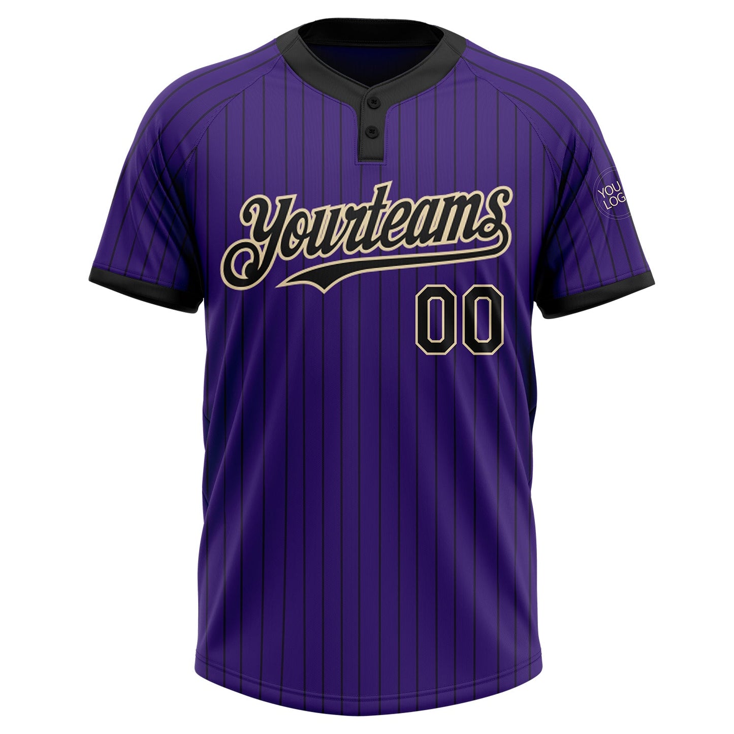 Custom Purple Black Pinstripe Cream Two-Button Unisex Softball Jersey Limited
