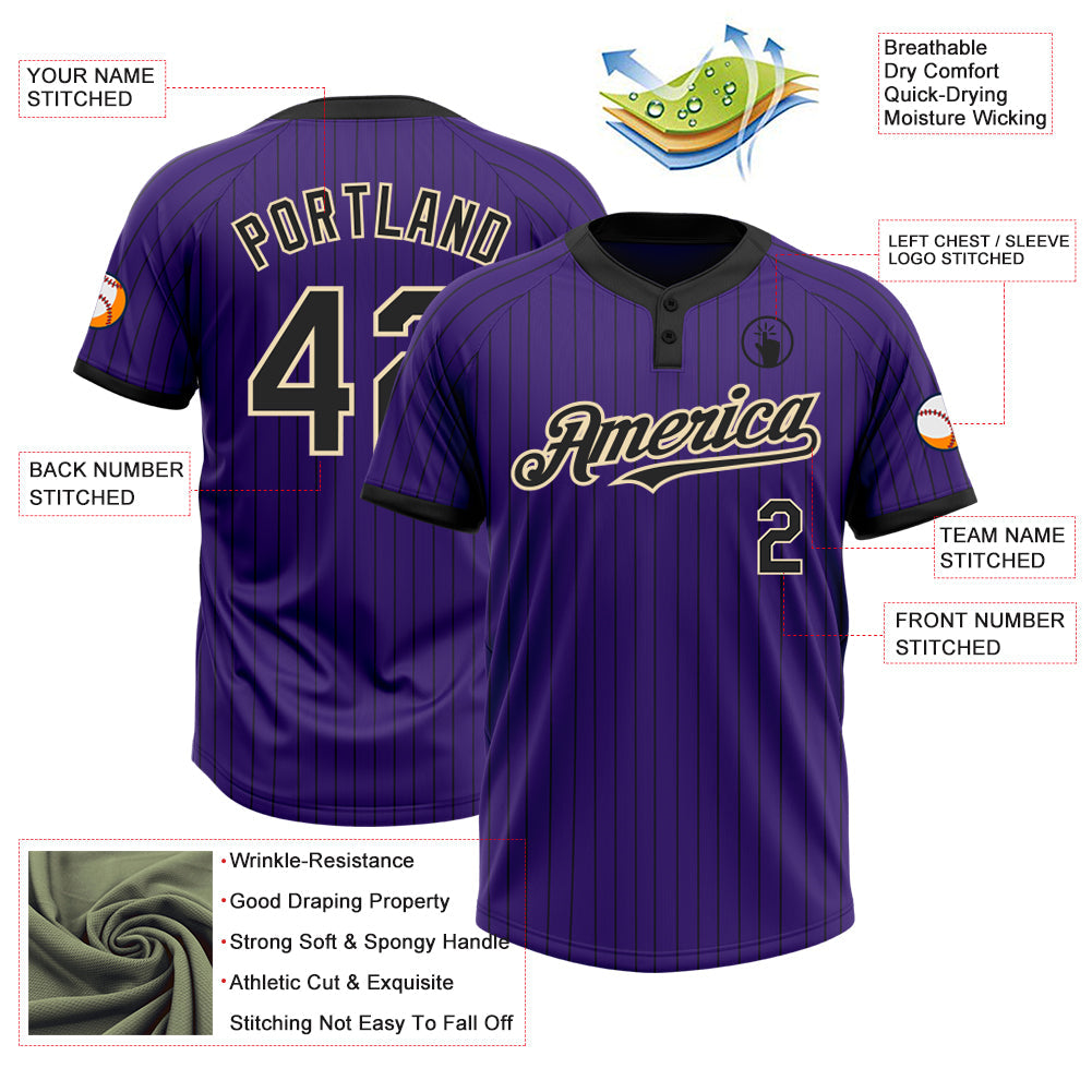 Custom Purple Black Pinstripe Cream Two-Button Unisex Softball Jersey Limited