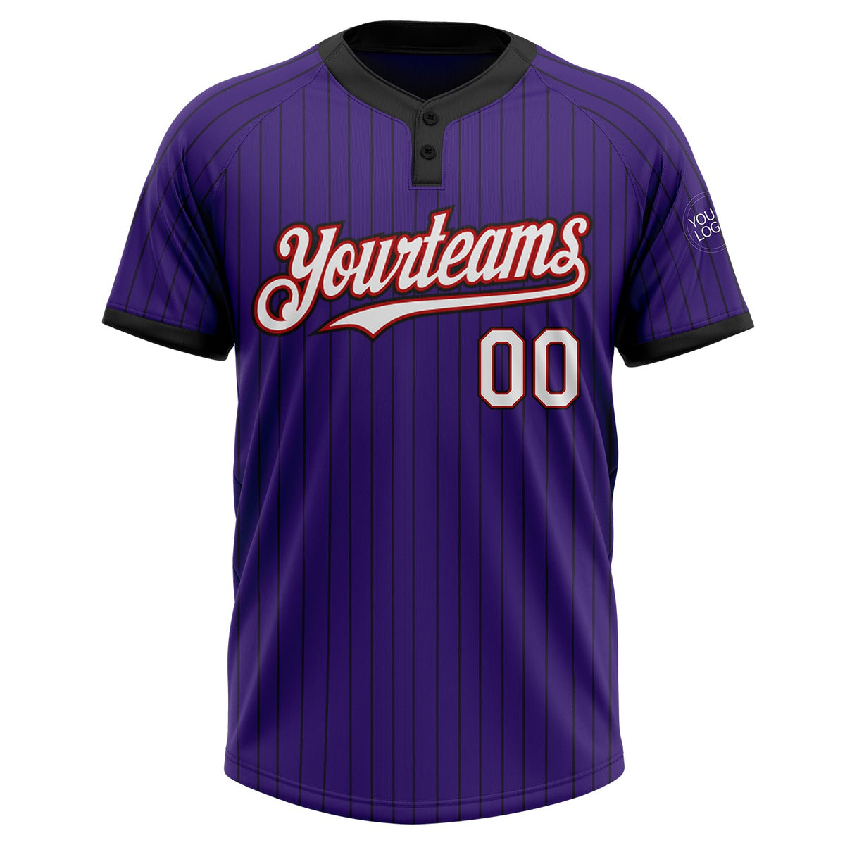 Custom Purple Black Pinstripe White-Red Two-Button Unisex Softball Jersey Limited