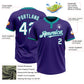 Custom Purple Teal Pinstripe White Two-Button Unisex Softball Jersey Limited