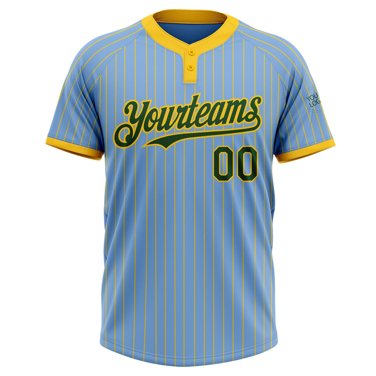 Custom Light Blue Yellow Pinstripe Green Two-Button Unisex Softball Jersey Limited