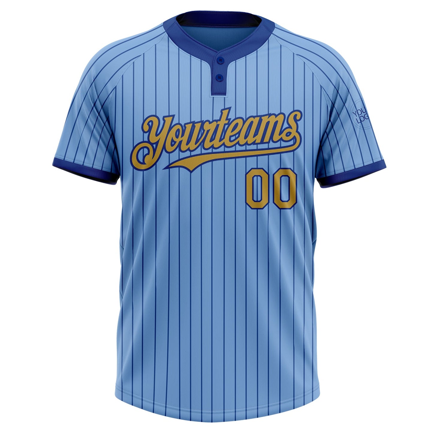 Custom Light Blue Royal Pinstripe Old Gold Two-Button Unisex Softball Jersey Limited