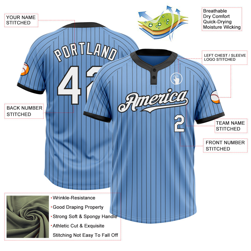 Custom Light Blue Black Pinstripe White Two-Button Unisex Softball Jersey Limited