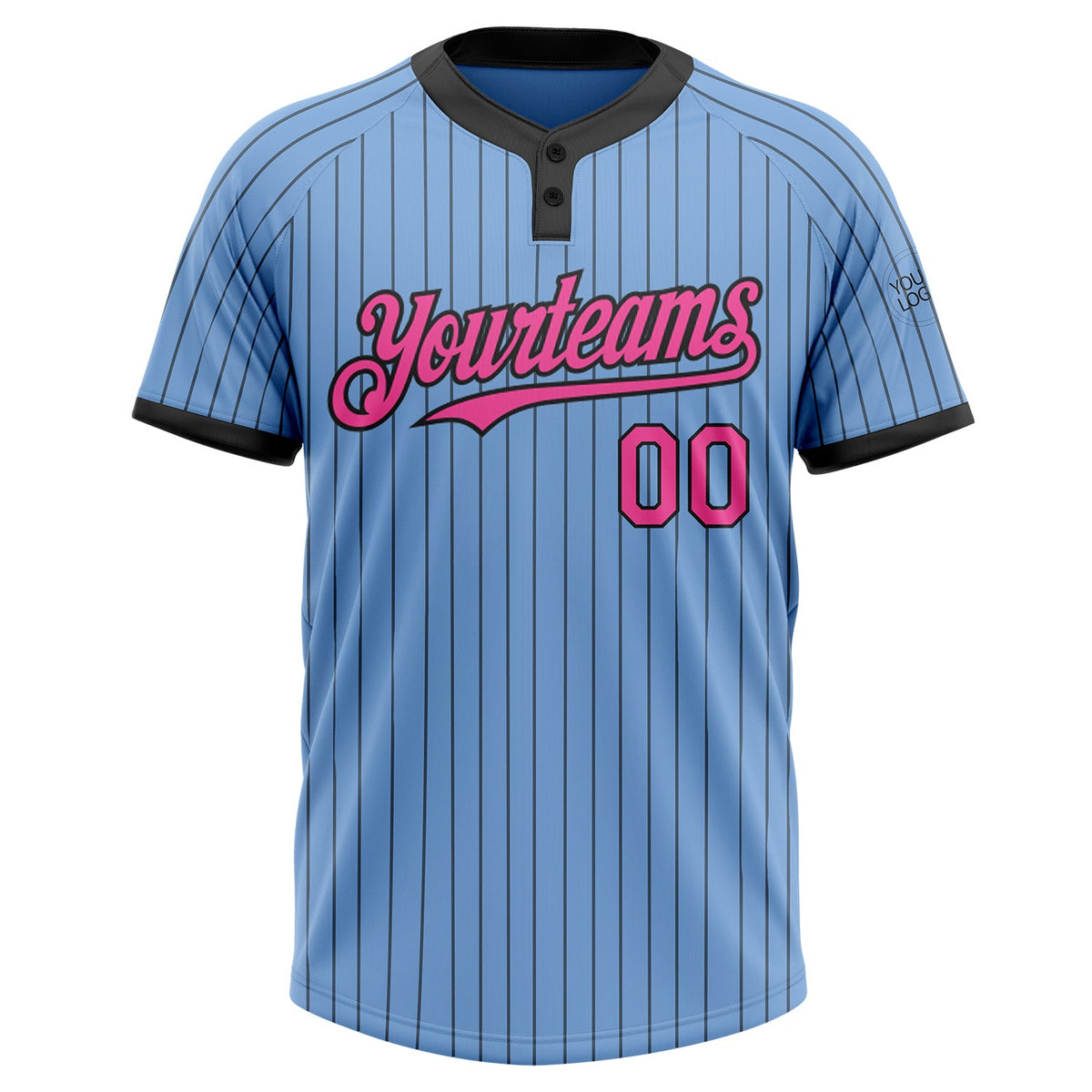 Custom Light Blue Black Pinstripe Pink Two-Button Unisex Softball Jersey Limited