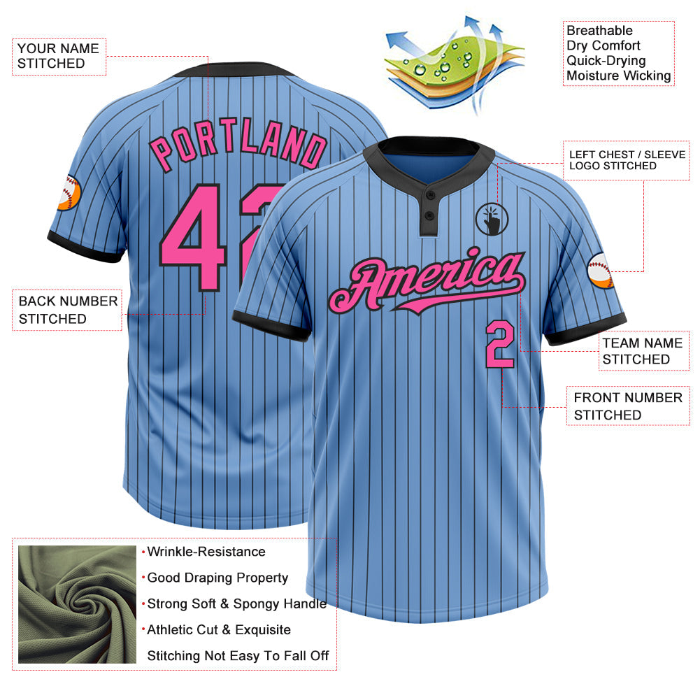 Custom Light Blue Black Pinstripe Pink Two-Button Unisex Softball Jersey Limited