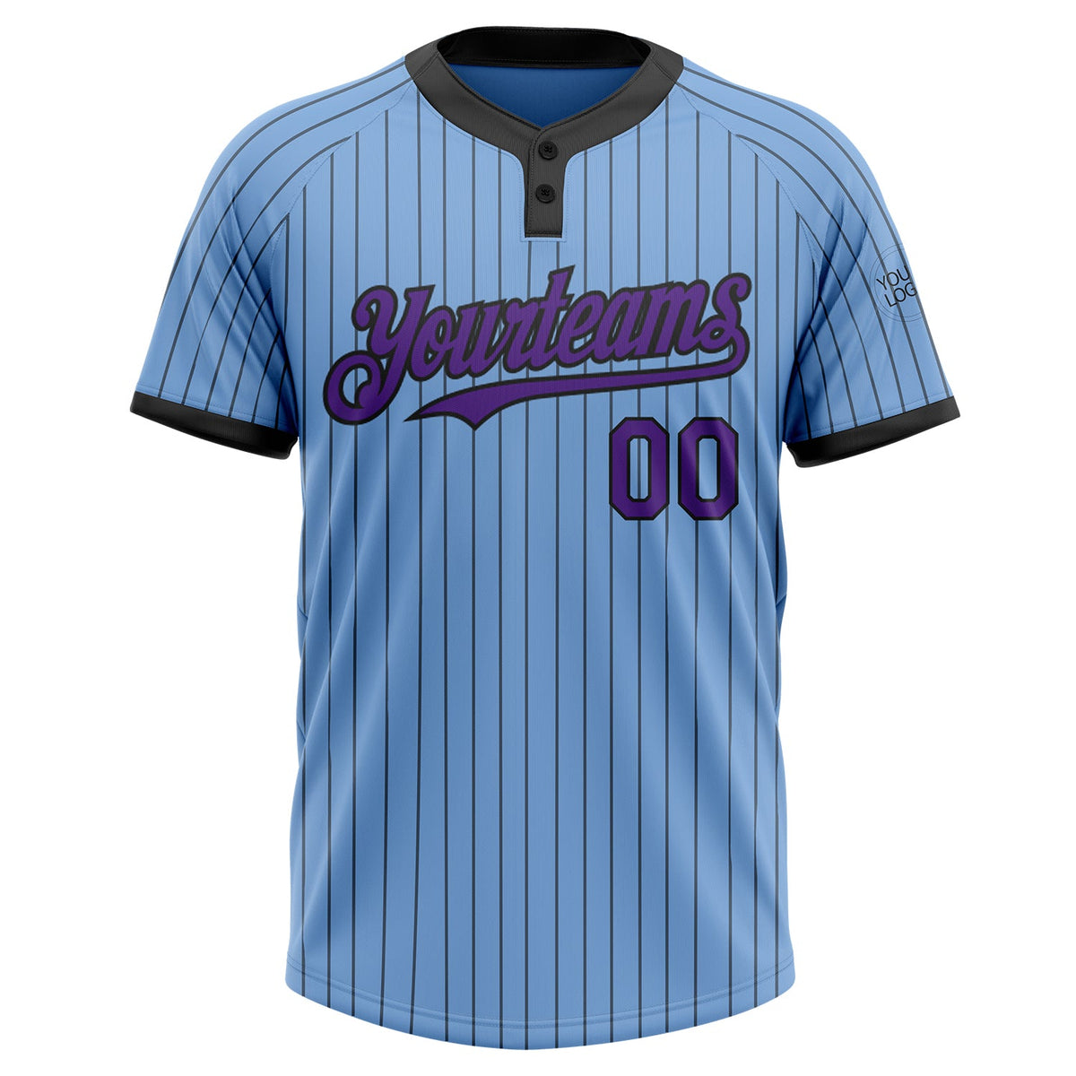 Custom Light Blue Black Pinstripe Purple Two-Button Unisex Softball Jersey Limited