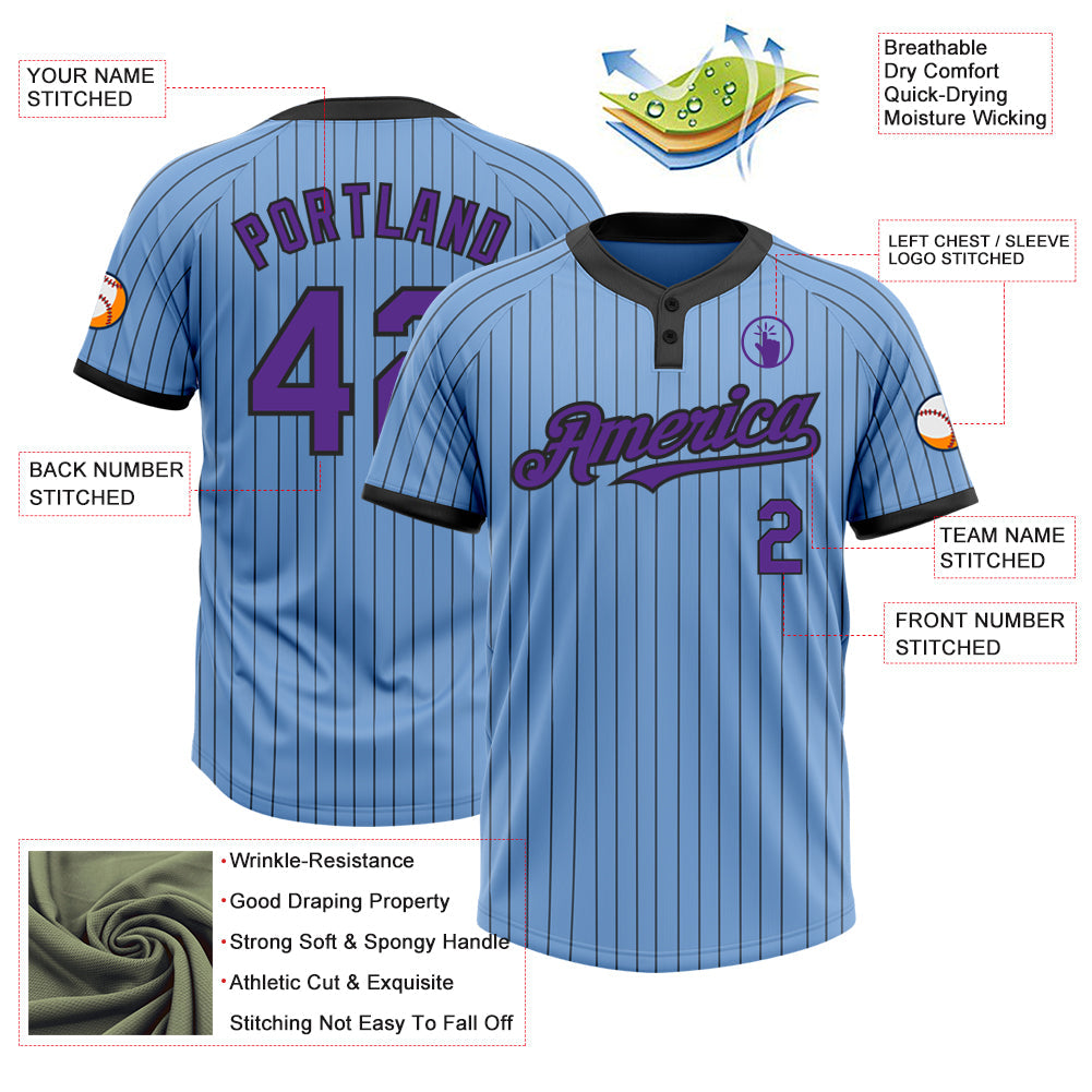 Custom Light Blue Black Pinstripe Purple Two-Button Unisex Softball Jersey Limited