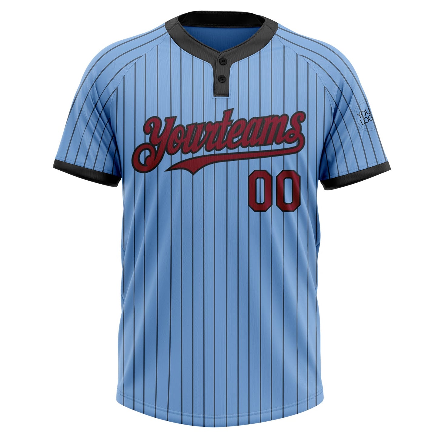 Custom Light Blue Black Pinstripe Crimson Two-Button Unisex Softball Jersey Limited