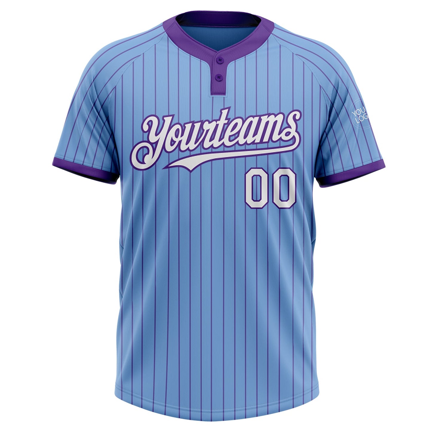 Custom Light Blue Purple Pinstripe White Two-Button Unisex Softball Jersey Limited