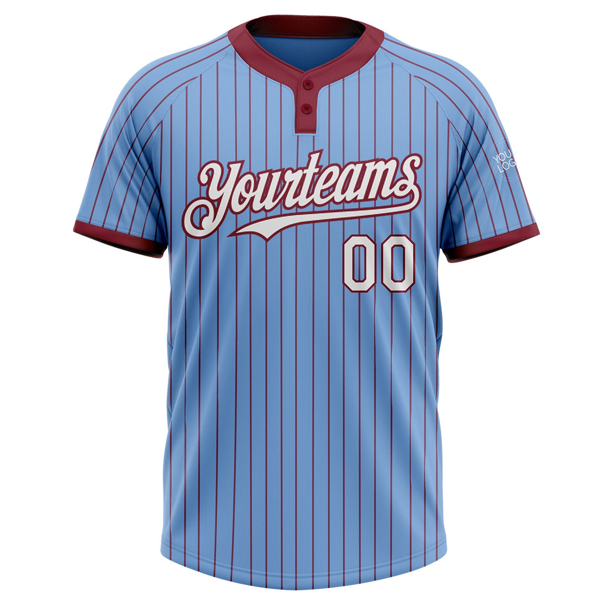 Custom Light Blue Crimson Pinstripe White Two-Button Unisex Softball Jersey Limited