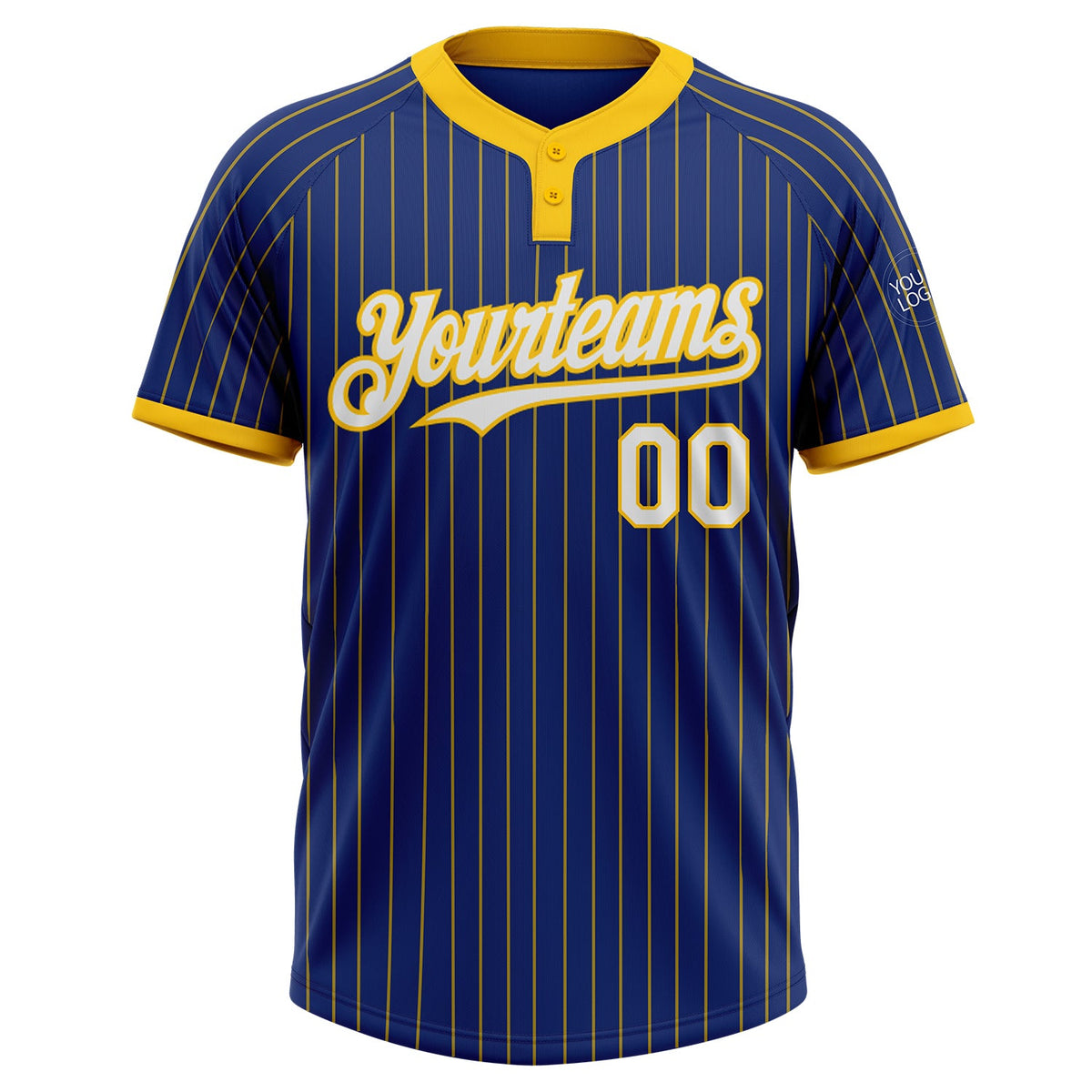 Custom Royal Yellow Pinstripe White Two-Button Unisex Softball Jersey Limited
