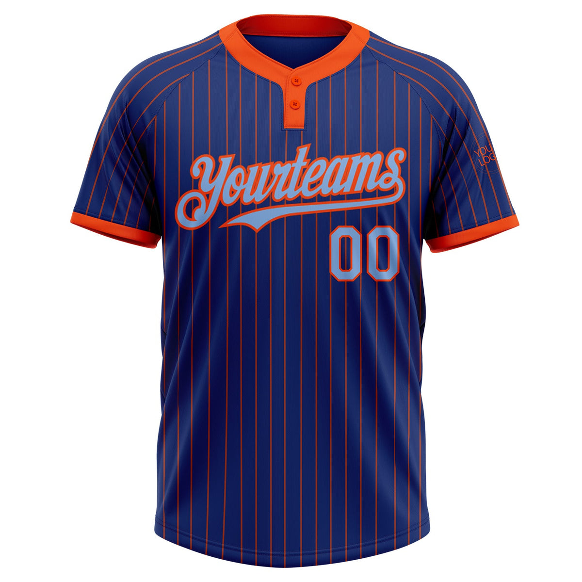 Custom Royal Orange Pinstripe Light Blue Two-Button Unisex Softball Jersey Limited