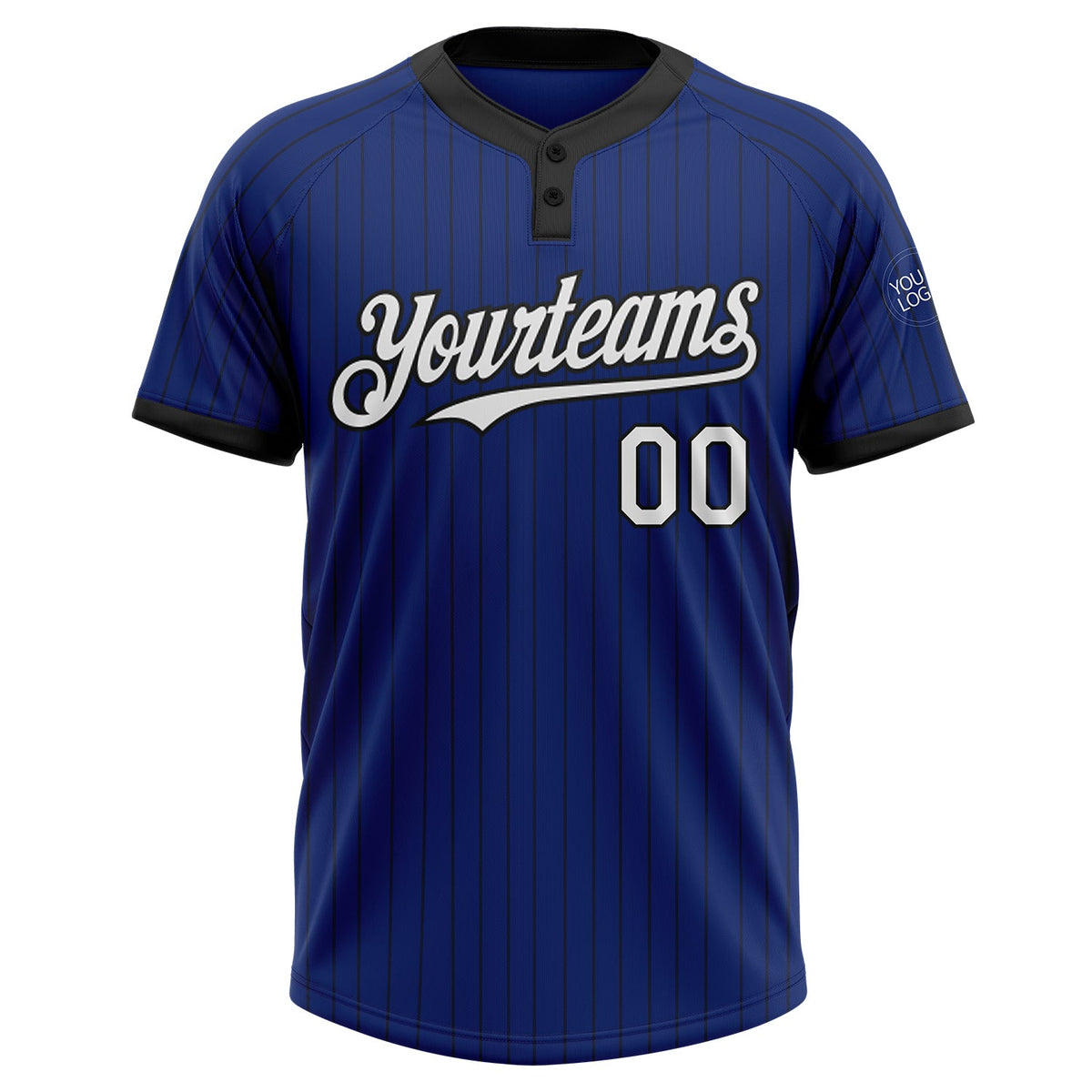 Custom Royal Black Pinstripe White Two-Button Unisex Softball Jersey Limited