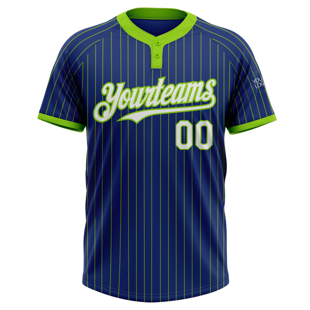 Custom Royal Neon Green Pinstripe White Two-Button Unisex Softball Jersey Limited
