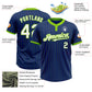 Custom Royal Neon Green Pinstripe White Two-Button Unisex Softball Jersey Limited