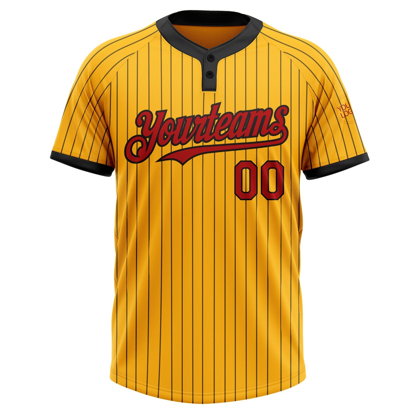 Custom Gold Black Pinstripe Red Two-Button Unisex Softball Jersey Limited