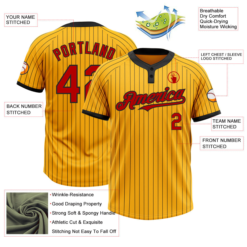 Custom Gold Black Pinstripe Red Two-Button Unisex Softball Jersey Limited