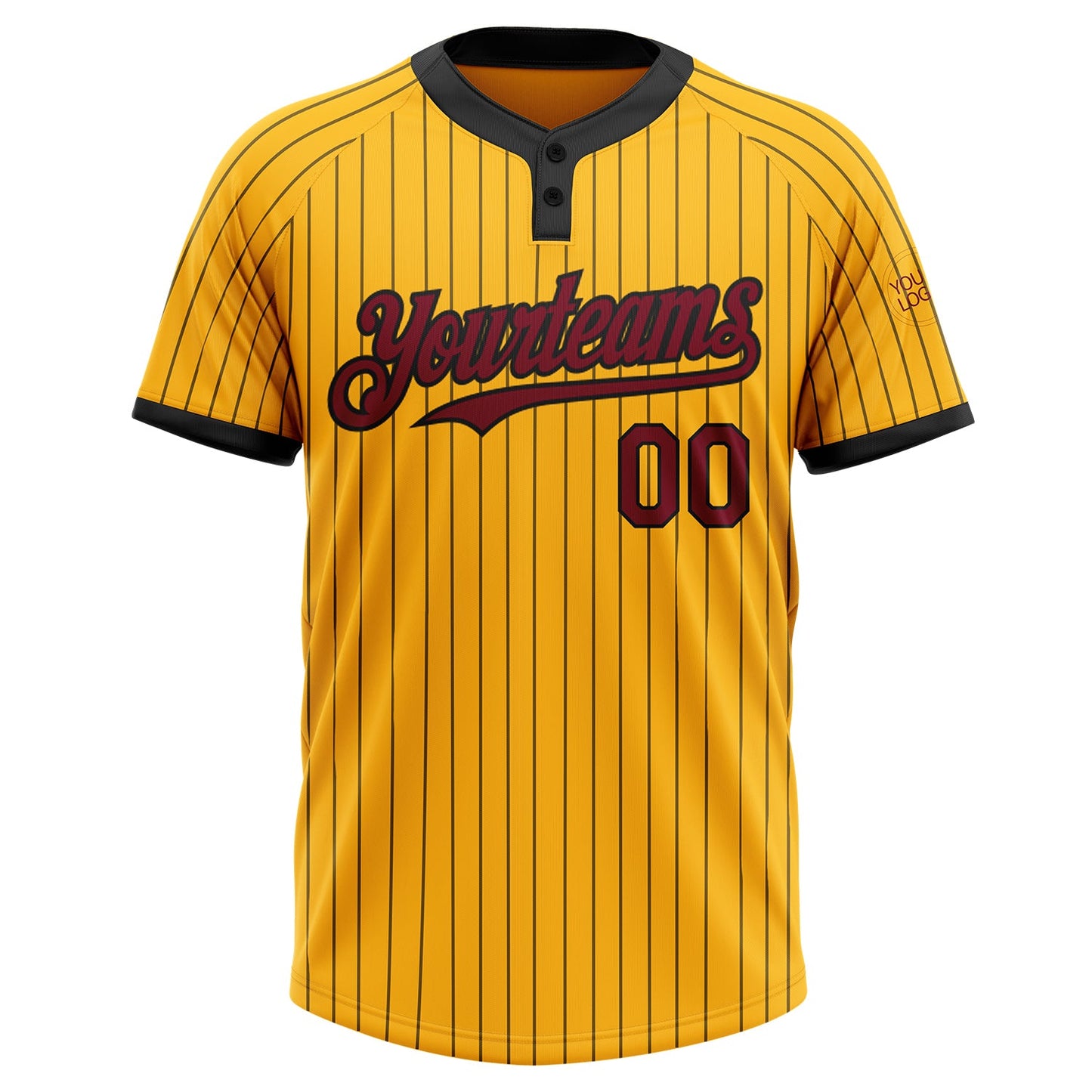 Custom Gold Black Pinstripe Crimson Two-Button Unisex Softball Jersey Limited