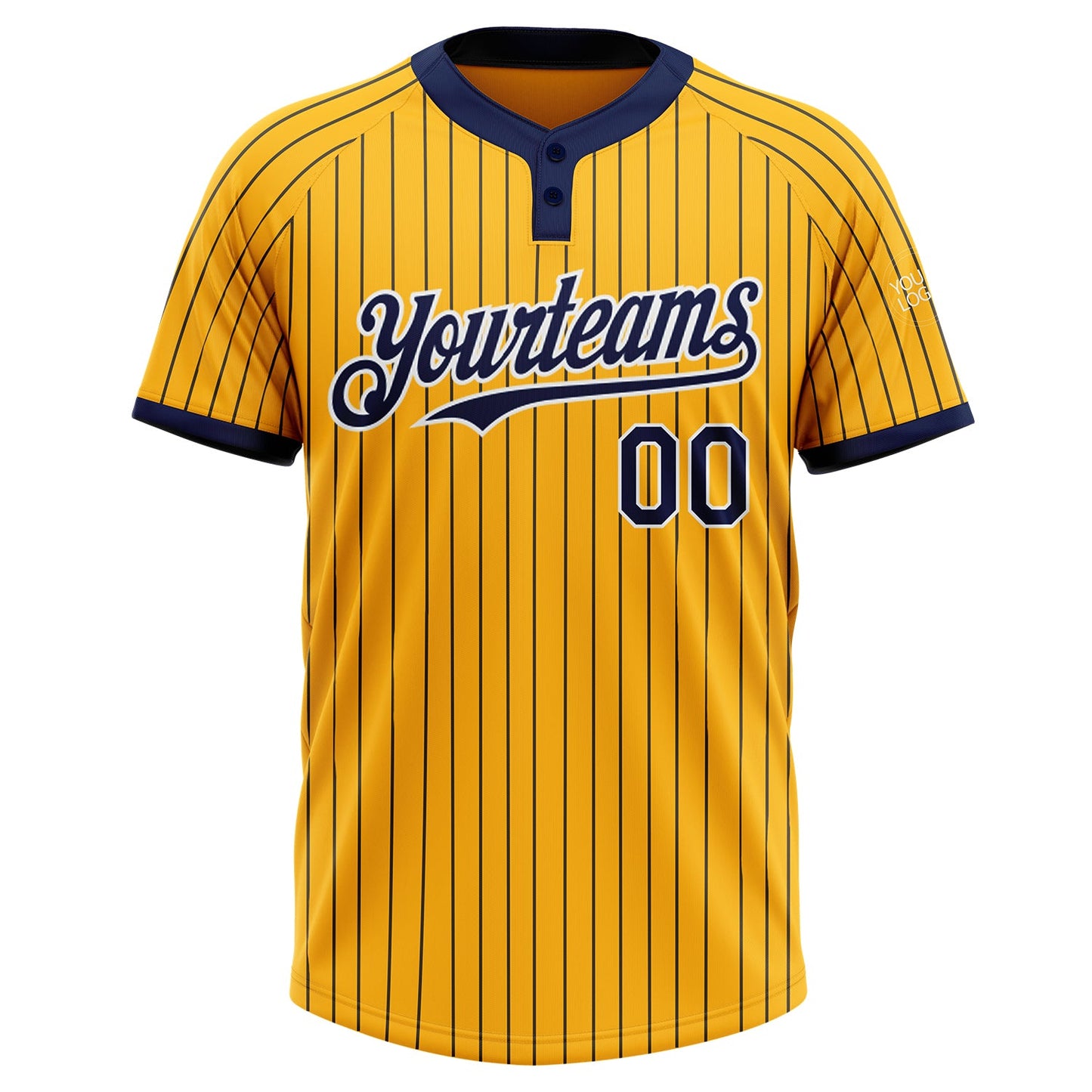 Custom Gold Navy Pinstripe White Two-Button Unisex Softball Jersey Limited