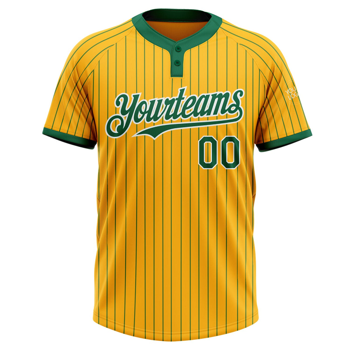 Custom Gold Kelly Green Pinstripe White Two-Button Unisex Softball Jersey Limited