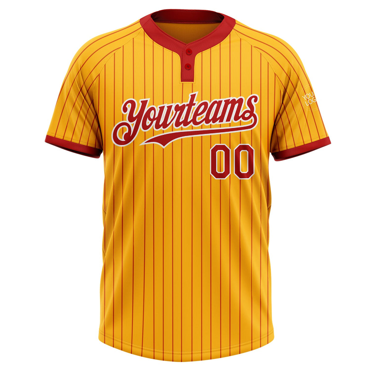 Custom Gold Red Pinstripe White Two-Button Unisex Softball Jersey Limited