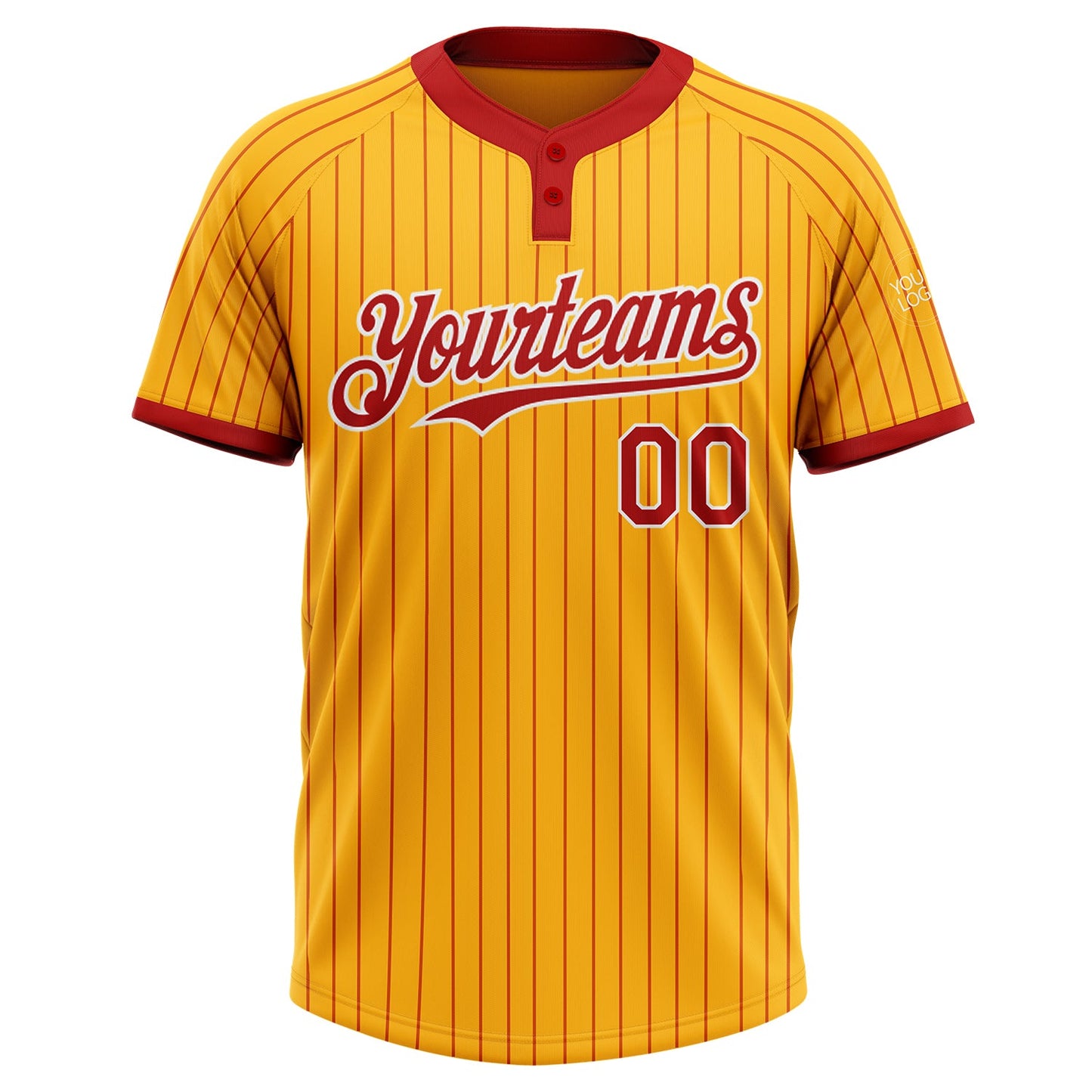 Custom Gold Red Pinstripe White Two-Button Unisex Softball Jersey Limited